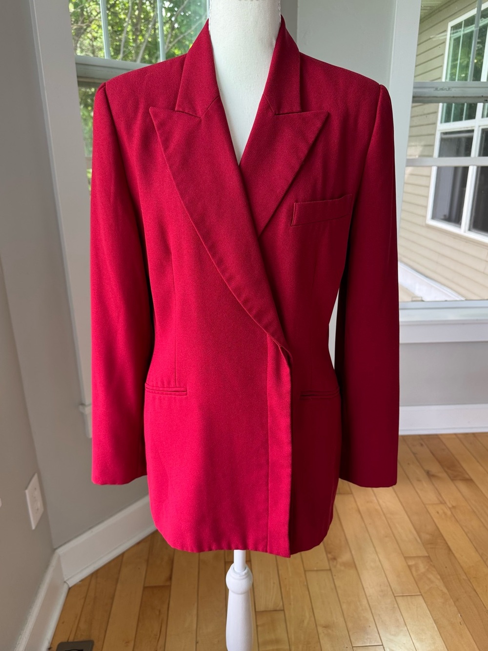 Hugo Buscati Red Long Line Double Breasted Blazer Jacket Size 8 Vintage 90s